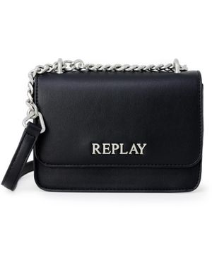 Replay Plain Shoulder Bag With Clip Fastening Pu - Black
