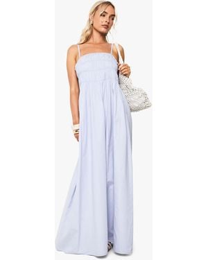 Boohoo Cotton Poplin Shirred Maxi Dress - Blue
