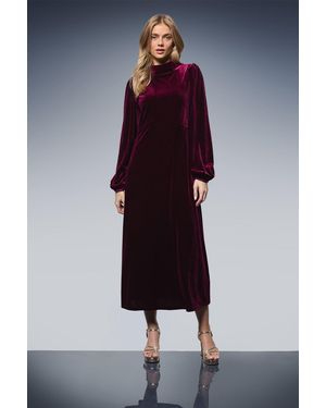 Oasis Occasion Velvet High Neck Midi Dress - Blue