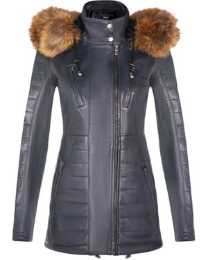 Infinity Leather Quilted Parka Jacket-Winton Lamb Leather - Black