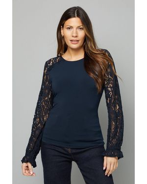 Wallis Lace Sleeve Jersey Top - Blue