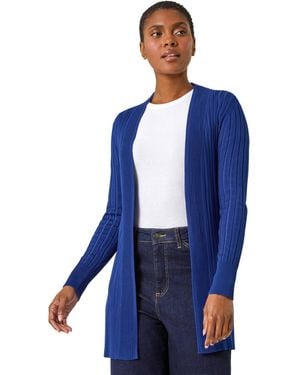 Roman Longline Stretch Ribbed Cardigan - Blue