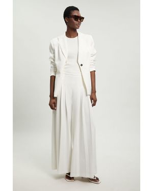 Karen Millen Tailored Structured Crepe Pleated Wide Leg Trousers - White