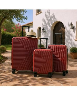 Infinity Leather Hardshell Suitcase Robust 8 Wheel Cabin Luggage Case Bag Abs - Red