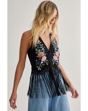 Nasty Gal Limited Hand Embroidered Tassel Beaded Vest - Black