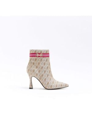 River Island Ankle Boots Beige Ri Monogram Heeled Pu - White