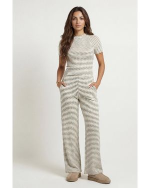 Urban Bliss Jersey Striped Wide Leg Trouser - Natural