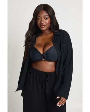 Boohoo Plus Essentials Oversized Linen Look Shirt - Black