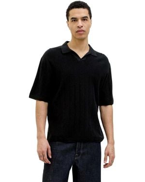Jack & Jones And Ribbed Polo Shirt Cotton - Black