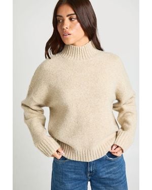 Boohoo High Neck Boucle Knit Jumper - Natural