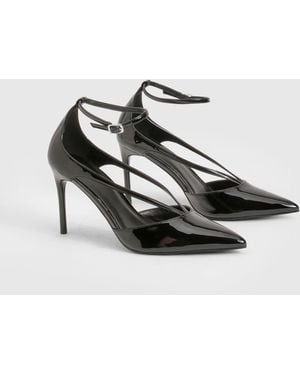 Boohoo Patent Strap Detail Court Heels - White