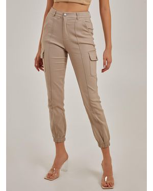 Pink Vanilla Utility Stretch Cargo Trousers - Natural