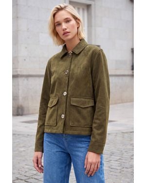 Roman Suedette Button Jacket - Green