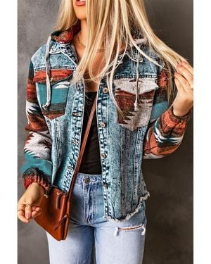 Azura Exchange Aztec Print Frayed Hem Denim Jacket - Multicolour