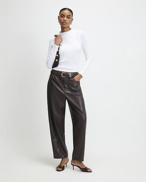 River Island Trousers Faux Leather Barrel Leg Pu - White