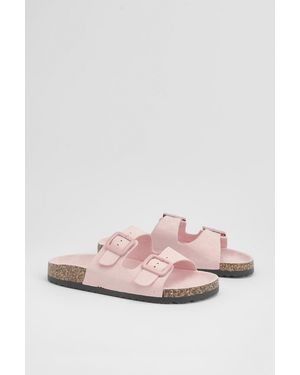Boohoo Faux Suede Double Buckle Footbed Sliders - Pink
