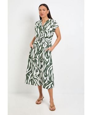 PRINCIPLES Printed Cotton Tie Front Midi Shirt Dress - White