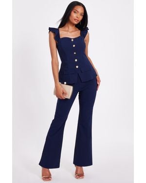 Quiz Frill Sleeve Jumpsuit Viscose - Blue