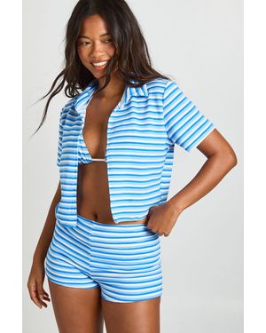 Boohoo Stripe Towelling Mini Beach Shorts - Blue