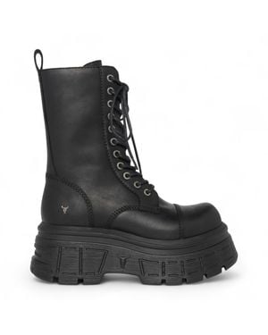 Windsor Smith Windsorsmith Mid-Calf Biker Leather Platform Combat Boots - Black