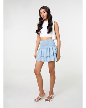 Pink Vanilla Shirred Ruffle Mini Skirt - Blue