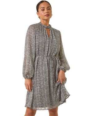 Roman Petite Geometric Keyhole Front Dress - Grey