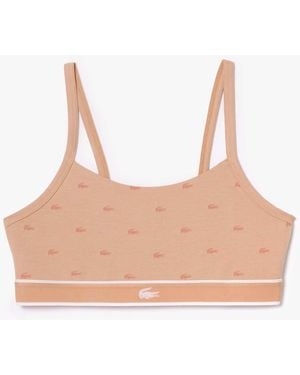 Lacoste Crocodile Print Stretch Cotton Bralette - Pink