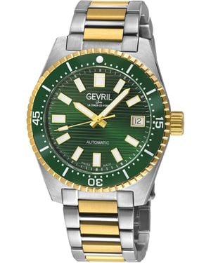 Gevril Atlantic Avenue 316L Stainless Steel Case, Ceramic Bezel, Embossed Dial, Two Toned Ss/Ipyg Bracelet - Green