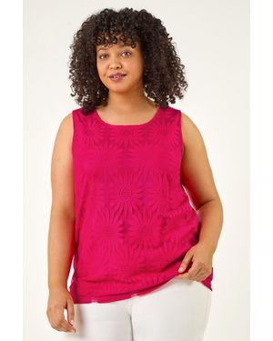 Roman Curve Sunflower Lace Texture Vest - Pink
