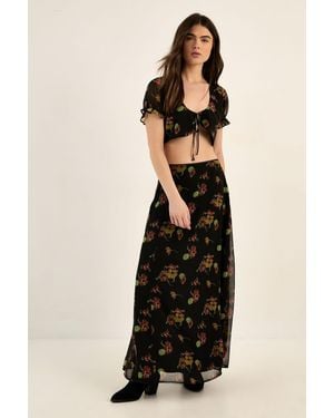 Nasty Gal Floral Chiffon Lace Trim Seam Detail Maxi Skirt - Natural