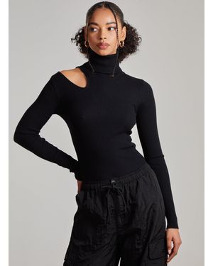 Pink Vanilla Knit Cut Out Turtle Neck Top - Blue