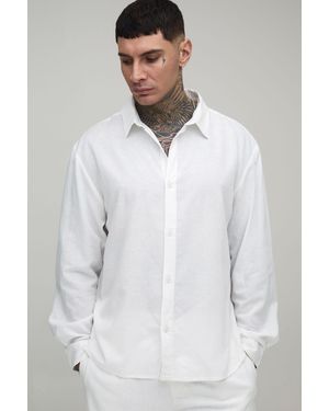 BoohooMAN Tall Oversized Long Sleeve Linen Blend Shirt - White