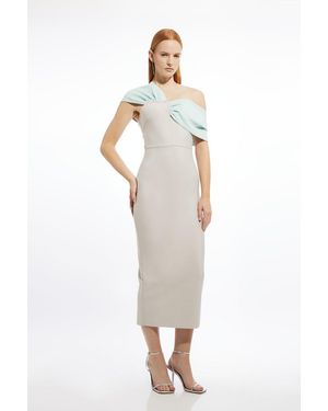 Karen Millen Figure Form Bandage Asymmetric Strap Knit Midi Dress - White