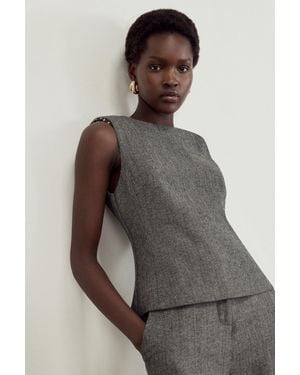 Karen Millen The Founder Herringbone Tailored Embellished Top - Grey
