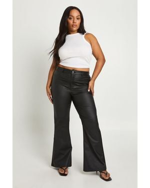 Boohoo Plus High Waist Coated Skinny Flare Jean - Black