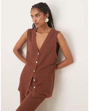 Nobody's Child Longline Textured Waistcoat Co-Ord - Brown