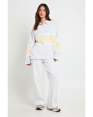 Boohoo Embroidered Contrast Panel Rugby Top - White