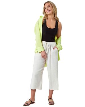 Roman Petite Linen Mix Wide Cropped Trousers - White