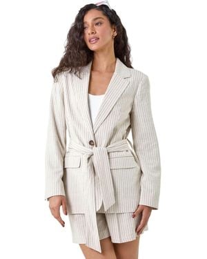 D.u.s.k Stripe Tie Belt Blazer - White
