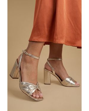 Oasis Midyim Metallic Textile Ruched Front High Heel Block Sandals - Brown