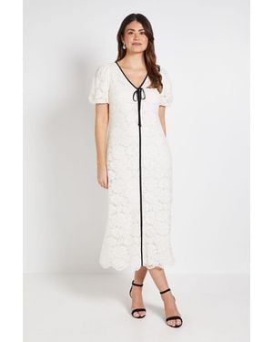 Wallis Lace Contrast Column Dress - Natural
