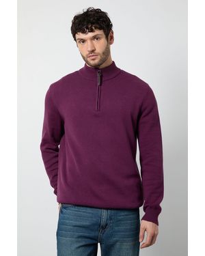 MAINE Premium Pure Cotton Half Zip Funnel Jumper - Purple