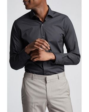 Limehaus Slim Fit Poplin Single Cuff Cutaway Collar Shirt - Grey