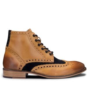 London Brogues Classic Oxford Leather Gatsby Brogue Ankle Boots With Suede - Brown
