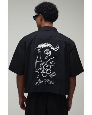 BoohooMAN Boxy Crop Back Embroidered Oxford Shirt - Black