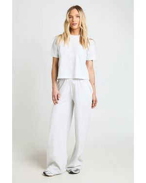 Boohoo Petite Waffle T-Shirt And Wide Leg Trouser Co-Ord - White
