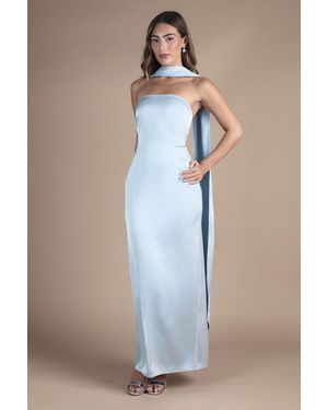 Oasis By Coast Bandeau Satin Bridesmaid Maxi Dress With Scarf - Blue