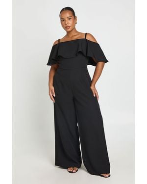 Boohoo Plus Frill Bardot Jumpsuit - Black