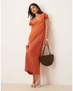 ASOS Plisse V Neck Midi Dress - Orange