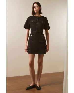 Karen Millen Tailored Denim Belted Mini Dress - Natural